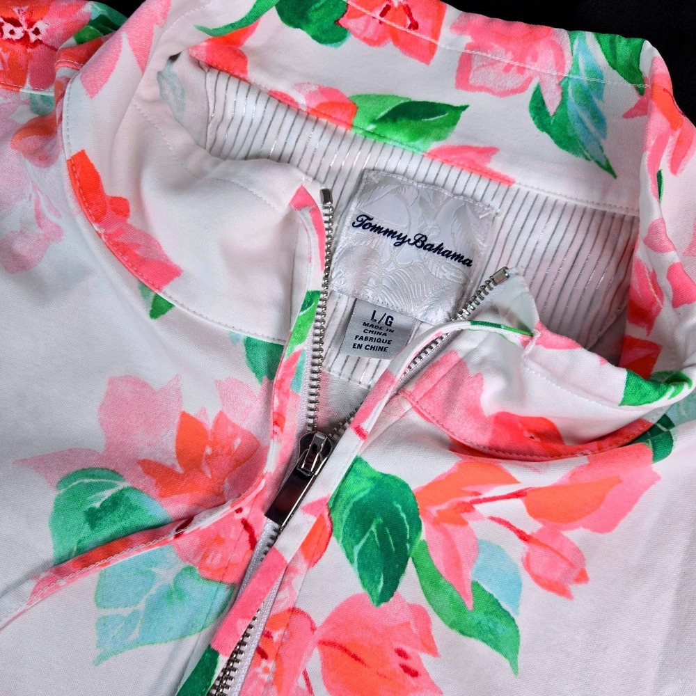 Tommy Bahama Full‎ Zip Jacket Womens Large Tropical Floral Print Lightweight